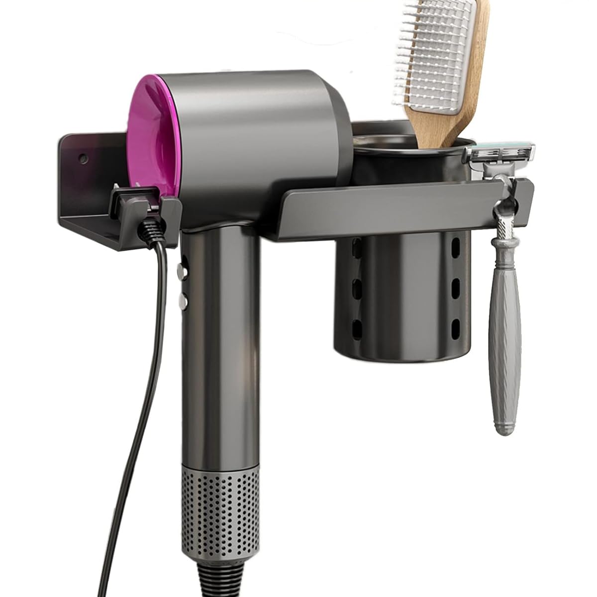 HASTHIP Hair Dryer Stand - Carbon Steel Wall Mounted Hair Dryer Rack with Styling Tool Organizer, Self-Adhesive Hair Dryer Rack for Dyson Hair Dryer, Perfect for Bathroom, Salon & Dressing Room HASTHIP Hair Dryer Stand - Carbon Steel Wall Mounted Hair Dryer Rack with Styling Tool Organizer, Self-Adhesive Hair Dryer Rack for Dyson Hair Dryer, Perfect for Bathroom, Salon & Dressing Room